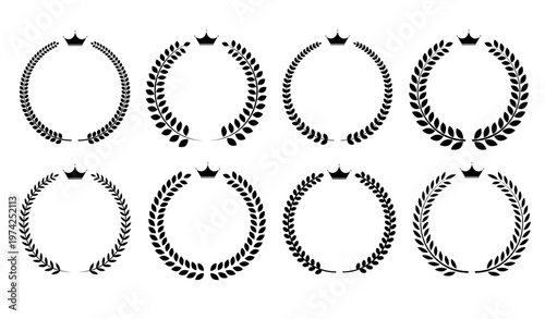 黒色シンプル月桂樹リースセット（王冠付きリース装飾・円形ローレルフレーム素材）