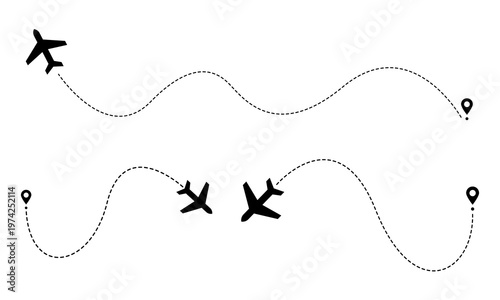Airplane dotted line route from the starting point vector design. travel with an airplane dotted line path. heart route, going, curved, location, airplane route, transparent png background.