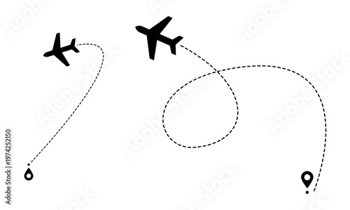 Airplane dotted line route from the starting point vector design. travel with an airplane dotted line path. heart route, going, curved, location, airplane route, transparent png background.