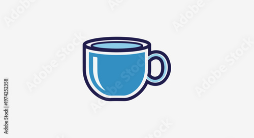 A simple, stylized blue mug with a handle, filled with a light blue liquid