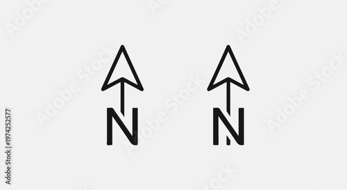 Two minimalist north arrows, one slightly larger than the other, against a plain background