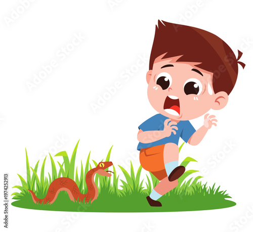 Warning Sign Beware of Snake in Tall Grass Cartoon Illustration