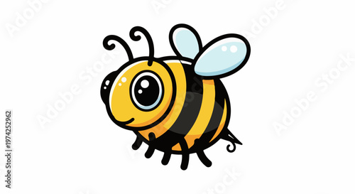 A cute cartoon bee with big eyes and black stripes on its body