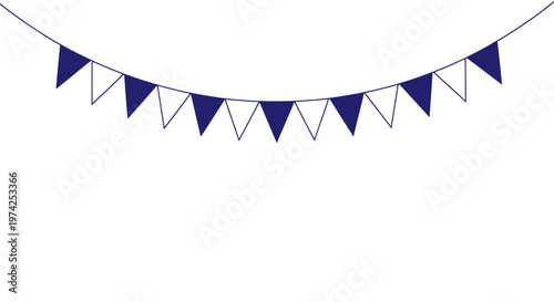 Blue bunting garland, festive pennant banner, party decoration, celebration elements, vector flags