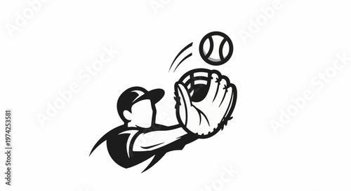 Stylized baseball player in action, catching a ball with a mitt