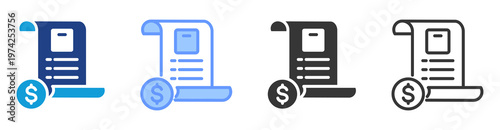 Order Receipt icon set multiple style collection