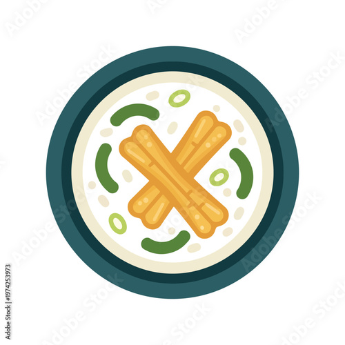 Chinese breakfast congee with youtiao vector illustration, traditional Asian food clipart