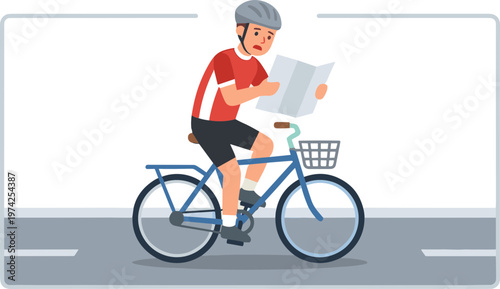 Man riding bicycle on road while reading newspaper