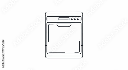Stylized illustration of a modern kitchen appliance for washing dishes