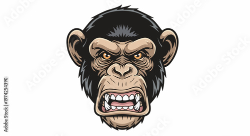 A fierce, snarling ape face with detailed fur, bright orange eyes, and bared teeth