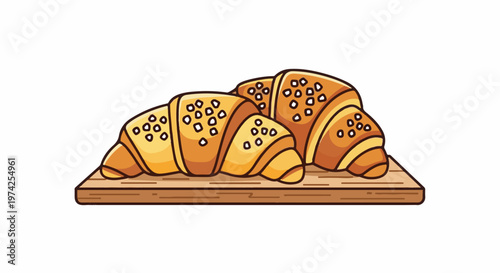 Delicious croissants with small toppings on a wooden board