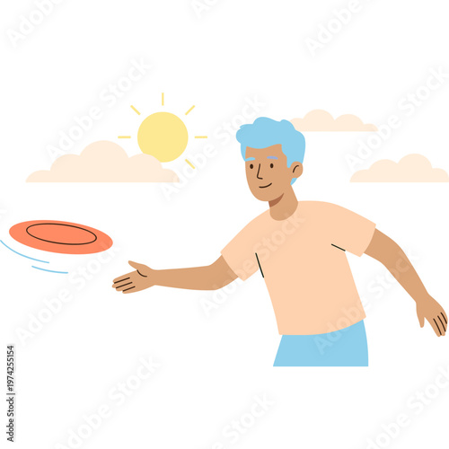 Man throws frisbee outdoors on sunny day with clouds