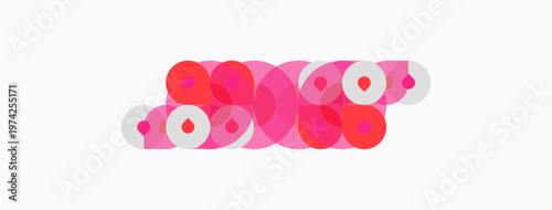 Abstract composition featuring overlapping pink, red, white circles. Minimalist design, clean lines, modern aesthetic. Simple shapes create visual interest.
