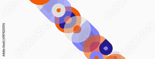 Abstract design features overlapping circles, lavender, orange hues. Minimalist composition, clean lines, modern aesthetic. Simple shapes create dynamic visual flow.