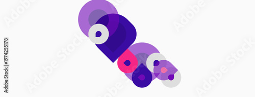 Abstract composition featuring overlapping purple circles, varying sizes, white background. Minimalist design, modern aesthetic.