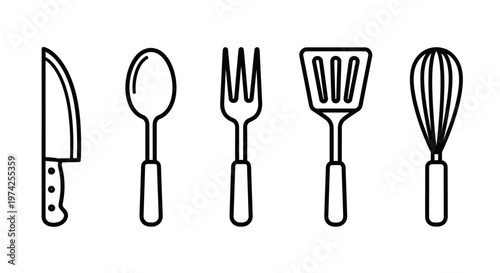Kitchen Utensils Line Icon Set 3.