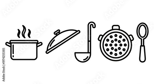 Kitchen Cooking Utensils and Pots Line.