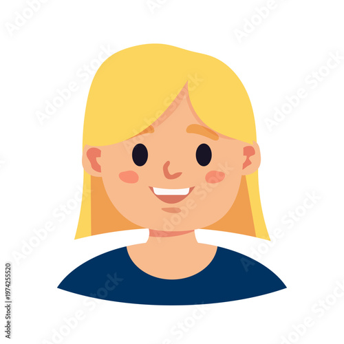 Cheerful Young Blonde Woman Avatar Icon with Straight Hair and Blue Shirt Flat Vector Illustration