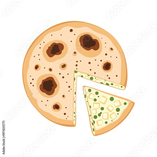 Indian flatbread vector illustration with stuffed slice isolated on white background