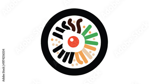 Delicious and Colorful Bibimbap Illustration on White Background.