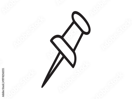 Simple black and white line drawing of a traditional push pin or thumbtack