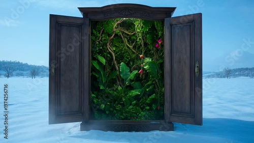 Mystical doorway opens to lush jungle amid