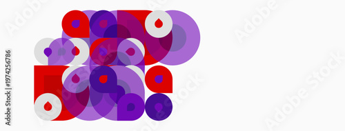 Abstract composition featuring overlapping circles. Red, purple, white hues create dynamic visual texture. Minimalist design, clean aesthetic.