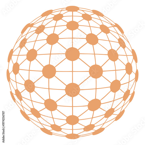 Geometric representation of a spherical polyhedral structure with interconnected nodes and edges