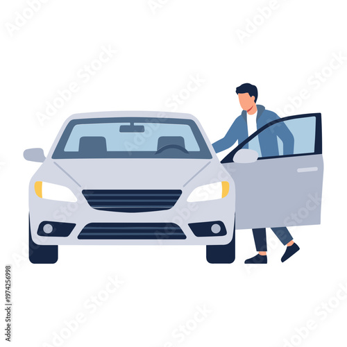 Man getting out of a car on the street in daylight