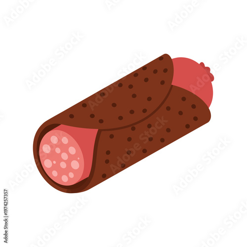 Salami Wrap Snack Food Vector Illustration Isolated on White Background
