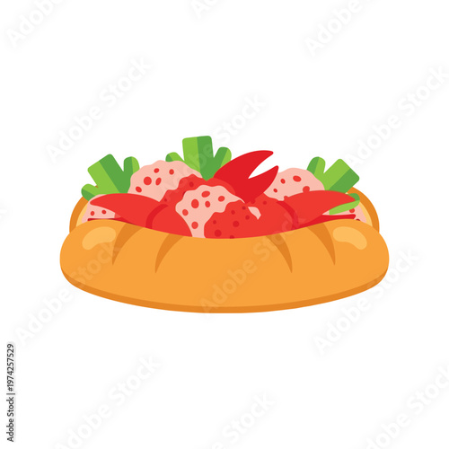 Lobster Roll Sandwich Vector Illustration Isolated on White Background for Food Design