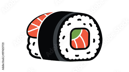 Delicious and Fresh Sushi Roll with Salmon and Rice.