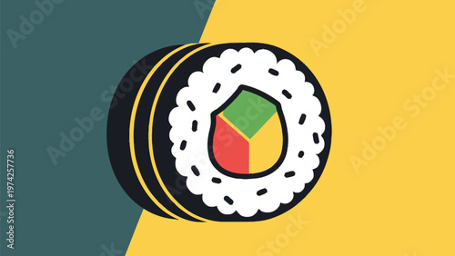 Delicious and Fresh Sushi Roll with Colorful Filling, Japanese Cuisine.