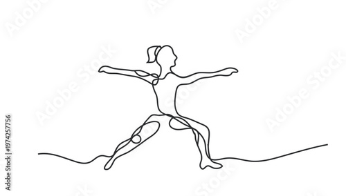Woman doing yoga and meditation continuous line drawing. Fitness and gym concept. Vector illustration minimalist design hand drawn.