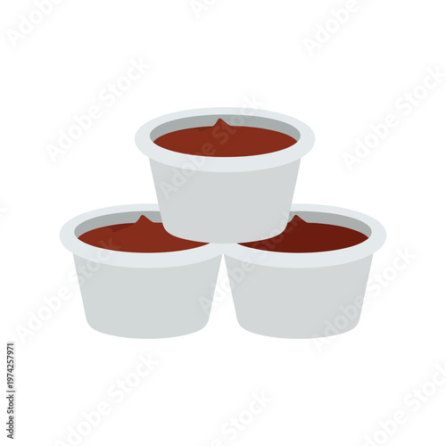 Chocolate pudding cups vector illustration isolated on white background for dessert menu design