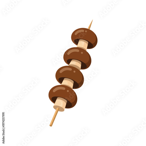 Grilled Mushroom Skewer Vector Illustration Isolated on White Background