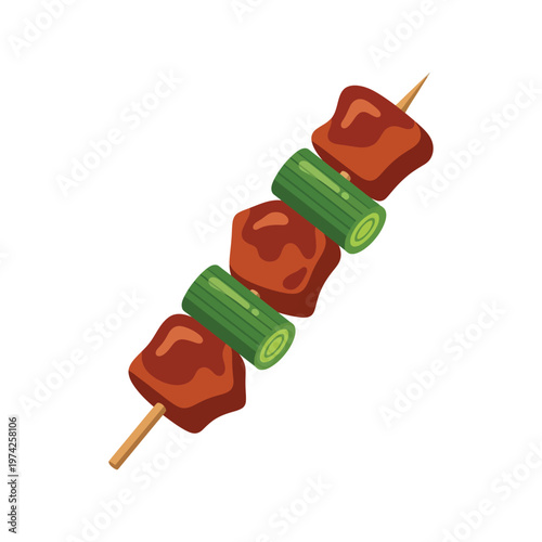 Grilled Meat Skewer with Vegetables Vector Illustration Isolated on White Background
