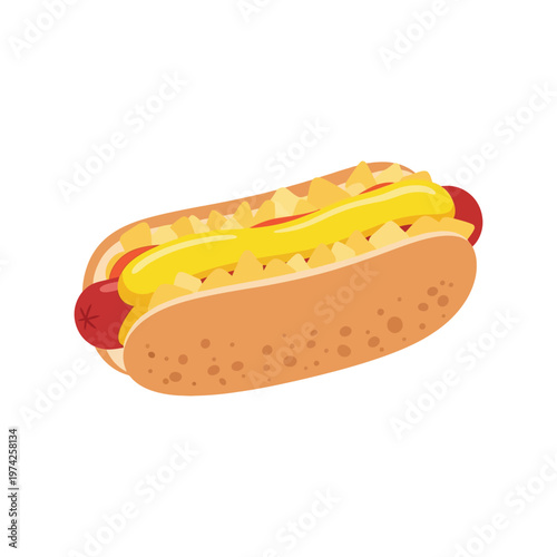 Hot dog with mustard and relish isolated cartoon vector illustration for fast food menu design