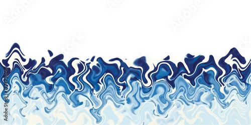 Abstract wavy border pattern with flowing liquid shapes in shades of dark blue light blue and white on a plain background