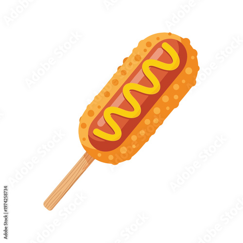 Corn dog with mustard cartoon vector illustration isolated on white background