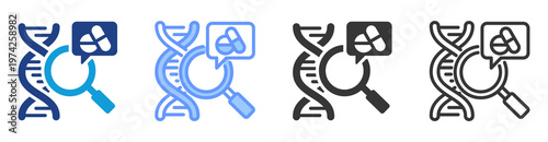 Pharmacogenomics icon set multiple style collection