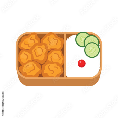 Japanese bento box with fried chicken and rice vector illustration for food design