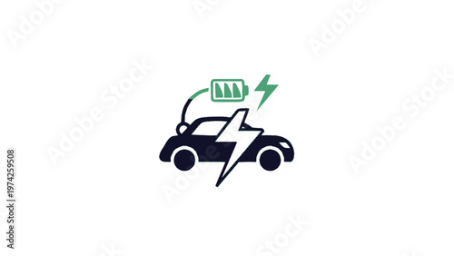 Electric Vehicle Charging with Lightning Bolt Symbol Illustration.
