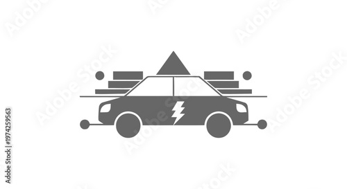Electric Vehicle Icon - Modern Car with Lightning Bolt Symbol.