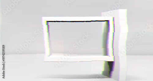 3D frame on stand or abstract minimalistic rectangle composition with the white room on the background