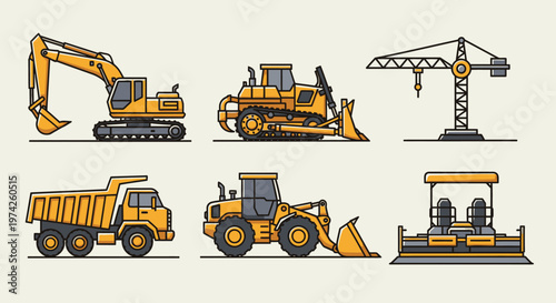 Heavy construction vehicles and equipment 3.