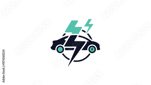 Electric Vehicle Logo Depicting Lightning Bolts and Modern Car.