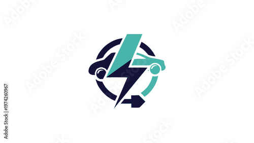 Electric Vehicle Logo Design - Modern Car and Lightning Bolt Symbol.
