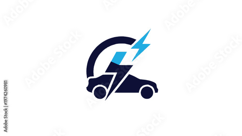 Electric Vehicle Logo - Modern Design with Lightning Bolt and Car Silhouette.