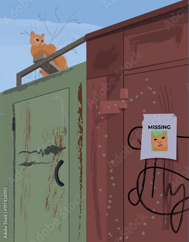 When a ginger cat gets lost somewhere, it means someone somewhere finds a ginger cat. A meaningful illustration. Can be used as a postcard.